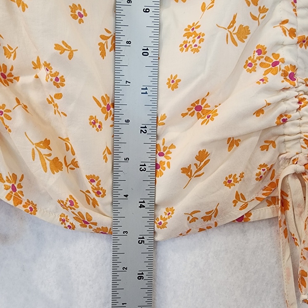American Eagle Womens Large Floral Ruched Mini Skirt L Cream Orange Side Zip - Picture 7 of 10
